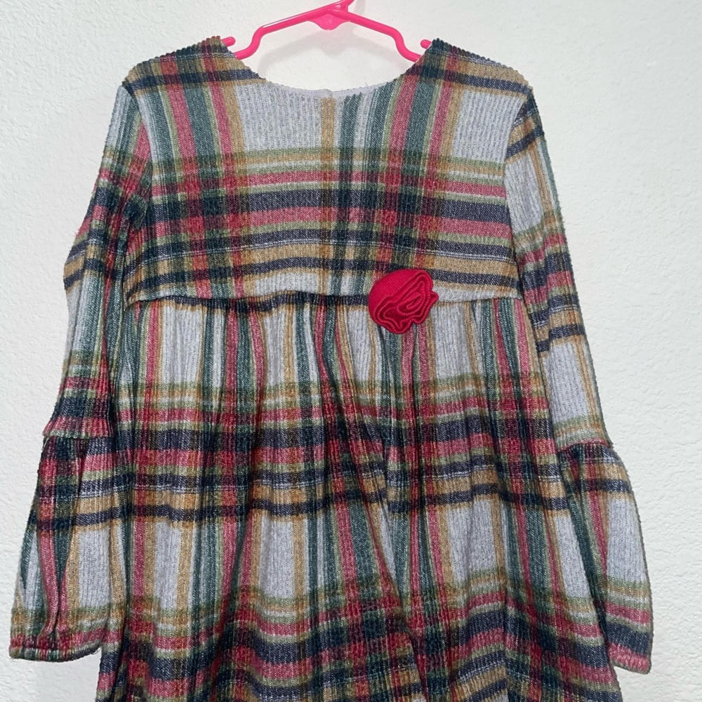 Bonnie Jean Multicolor Plaid Dress with Red Accent